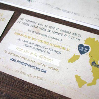 Italy Gold Boarding Pass Wedding invite- Designed by Rodo Creative in Manchester