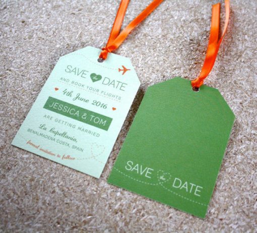 Green Luggage Tag - Wedding Save the Date - Designed by Rodo Creative in Manchester