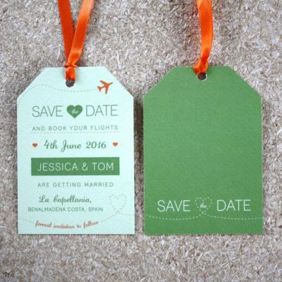 Green Luggage Tag - Wedding Save the Date - Designed by Rodo Creative in Manchester