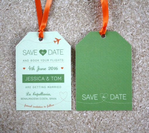 Green Luggage Tag - Wedding Save the Date - Designed by Rodo Creative in Manchester