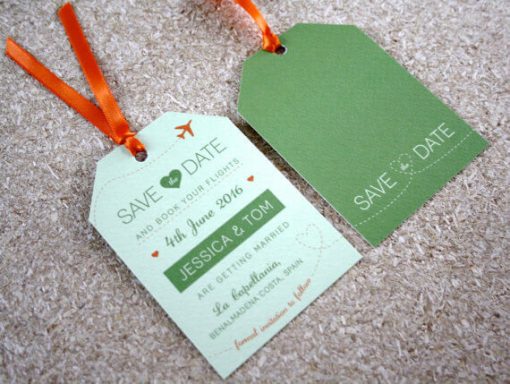 Green Luggage Tag - Wedding Save the Date - Designed by Rodo Creative in Manchester