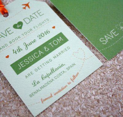 Green Luggage Tag - Wedding Save the Date - Designed by Rodo Creative in Manchester