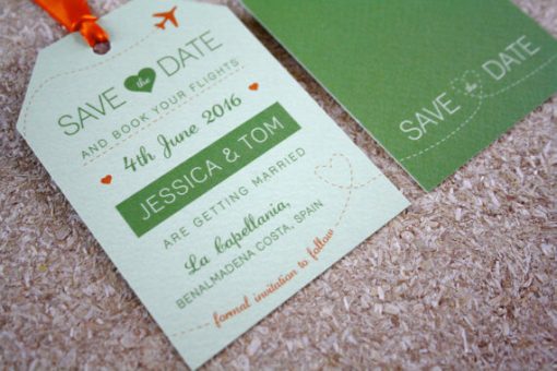 Green Luggage Tag - Wedding Save the Date - Designed by Rodo Creative in Manchester