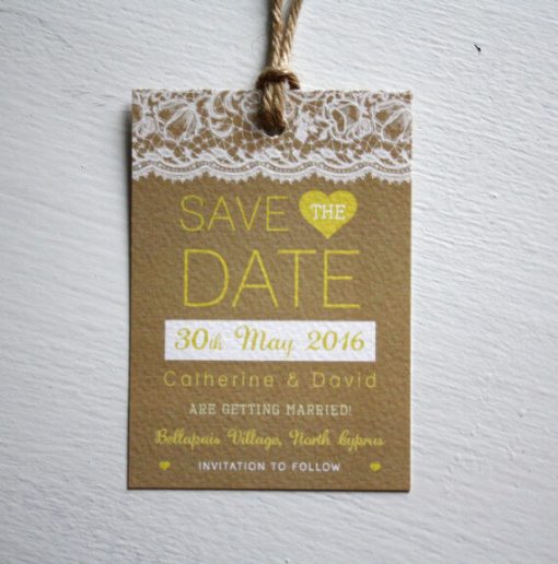 Lace Luggage Tag - Wedding Save the Date - Designed by Rodo Creative in Manchester