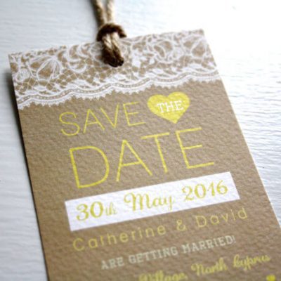 Lace Luggage Tag - Wedding Save the Date - Designed by Rodo Creative in Manchester