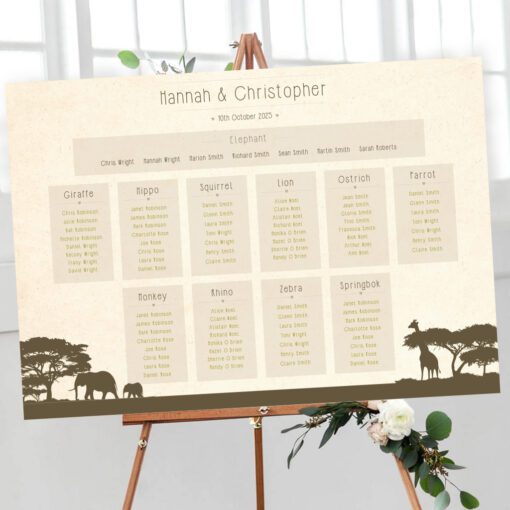 Safari Wedding Table Plan - Designed by Rodo Creative in Manchester