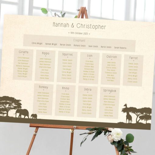 Safari Wedding Table Plan - Designed by Rodo Creative in Manchester