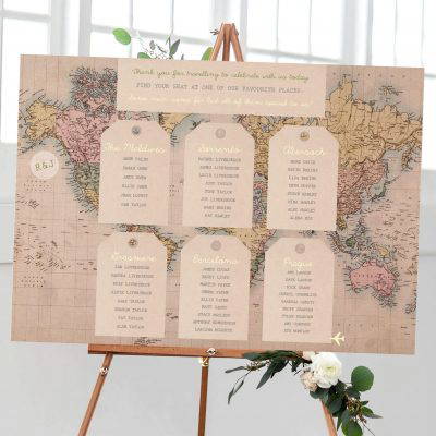 Vintage Travel Map Table Plan designed by Rodo Creative in Sale, Manchester