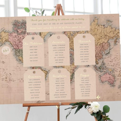 Vintage Travel Map Table Plan designed by Rodo Creative in Sale, Manchester