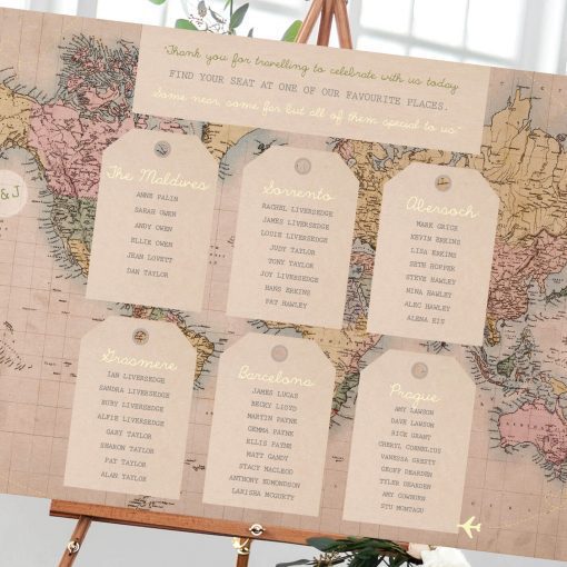 Vintage Travel Map Table Plan designed by Rodo Creative in Sale, Manchester