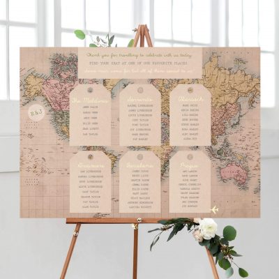 Vintage Travel Map Table Plan designed by Rodo Creative in Sale, Manchester