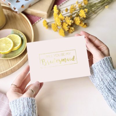 Bridesmaid Gold Foil Pink Card - designed by Rodo Creative in Manchester