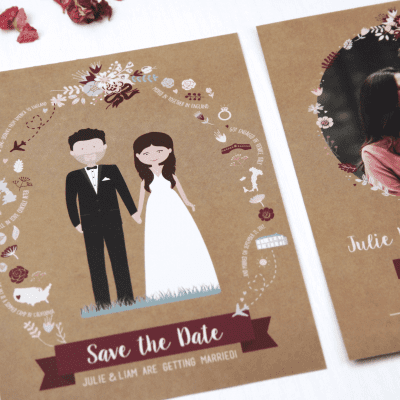 Rustic Illustrated People Save the Dates - Designed by Rodo Creative in Manchester