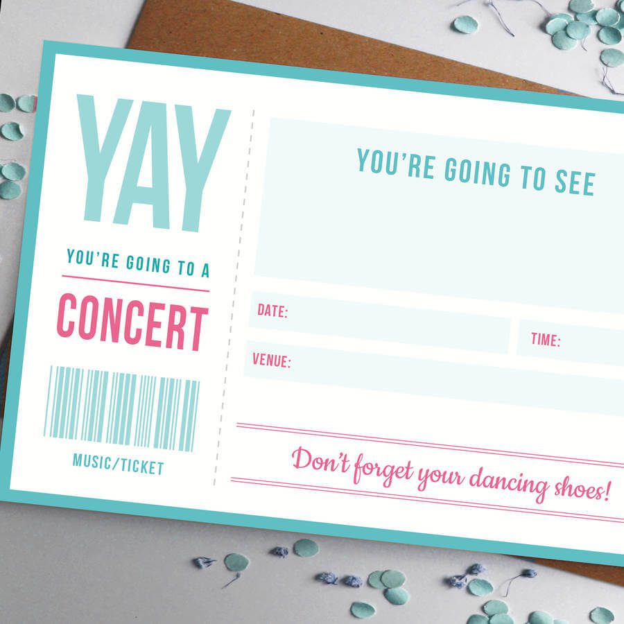 Music Ticket Gift For That Special Someone Can Be Personalised By Rodo Creative