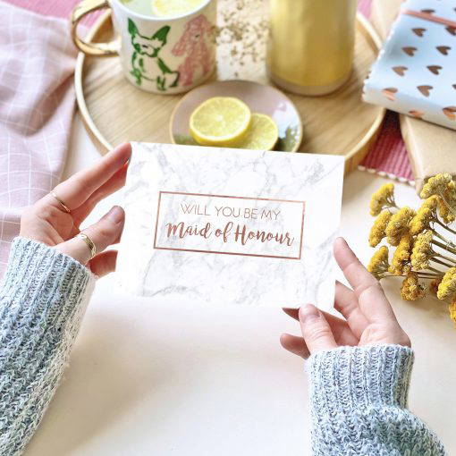 Maid of Honour Rose Gold Foil Marble Card - designed by Rodo Creative in Manchester