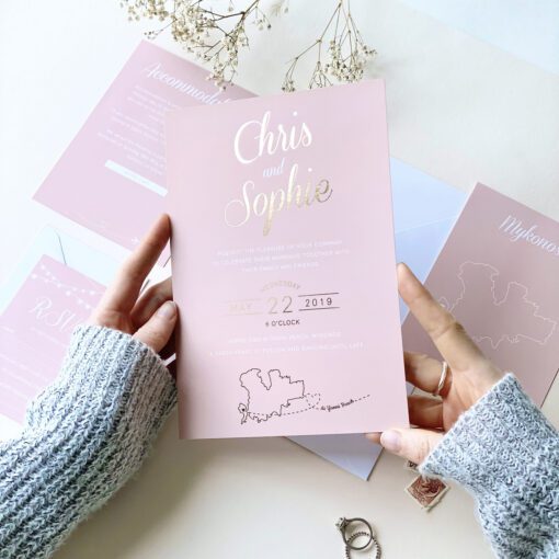 Luscious Type Blush And Gold Wedding Invites - Designed by Rodo Creative