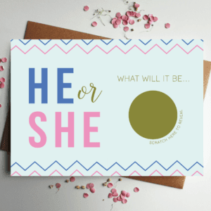 Baby Gender Announcement he or she designed by rodo creative