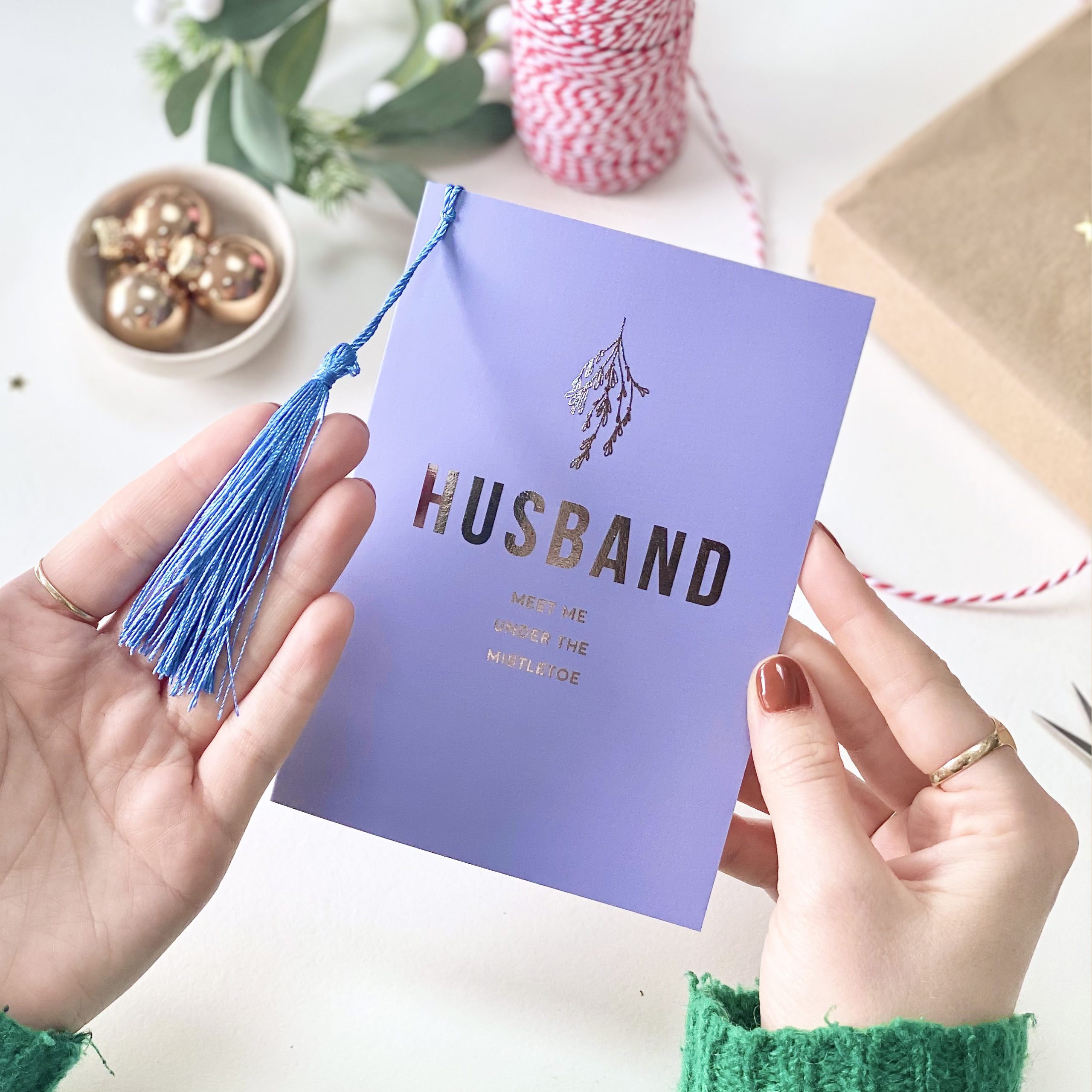 Festival Husband Christmas Card with Mistletoe - Rodo Creative Manchester