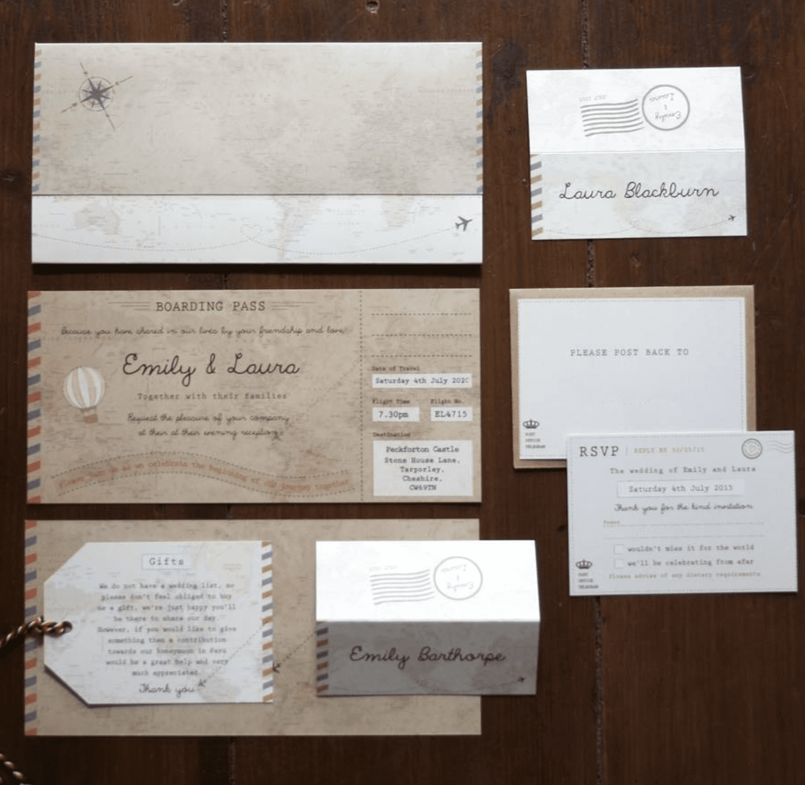 Phileas Fogg Vintage Map Boarding Pass Invitations designed by Rodo Creative. Perfect for a travel themed wedding or travel couple