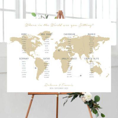 where in the world are you sitting table plan for wedding or birthday event gold world map