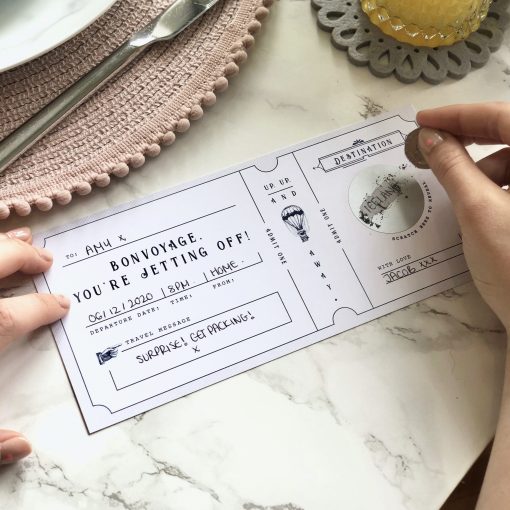 Bon Voyage Scratch Off Boarding Pass - Designed by Rodo Creative - Wedding stationery and greetings card design