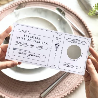 Bon Voyage Scratch Off Boarding Pass - Designed by Rodo Creative - Wedding stationery and greetings card design