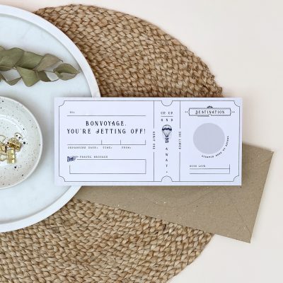 Bon Voyage Scratch Off Boarding Pass - Designed by Rodo Creative - Wedding stationery and greetings card design