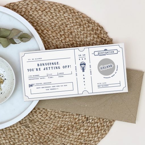 Bon Voyage Scratch Off Boarding Pass - Designed by Rodo Creative - Wedding stationery and greetings card design