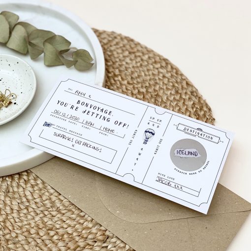 Bon Voyage Scratch Off Boarding Pass - Designed by Rodo Creative - Wedding stationery and greetings card design