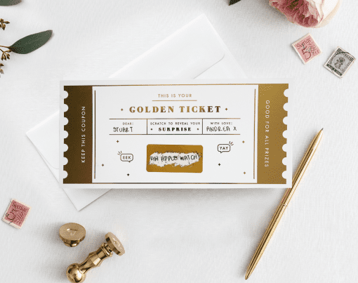 Golden Ticket scratch off - Designed by Rodo Creative in Manchester