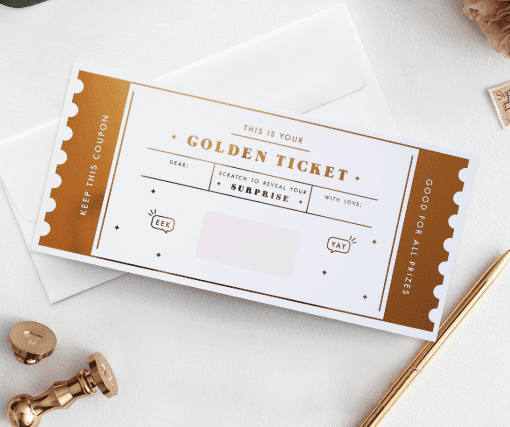 Golden Ticket scratch off - Designed by Rodo Creative in Manchester