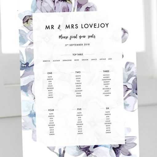 Lilac Petals Table Plan - Designed by Rodo Creative in Manchester