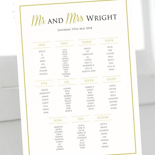 Modern Gold Table Plan - Designed by Rodo Creative in Manchester