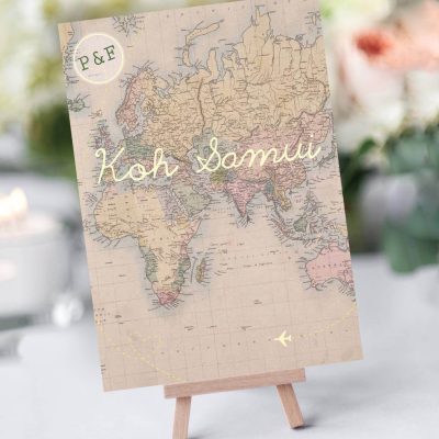 Vintage Map table names - Designed by Rodo Creative in Manchester