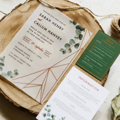 Eucalyptus Geometric Vellum Invitation - Designed by Rodo Creative