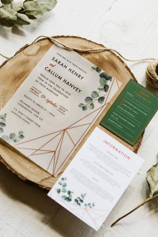 Eucalyptus Geometric Vellum Invitation - Designed by Rodo Creative