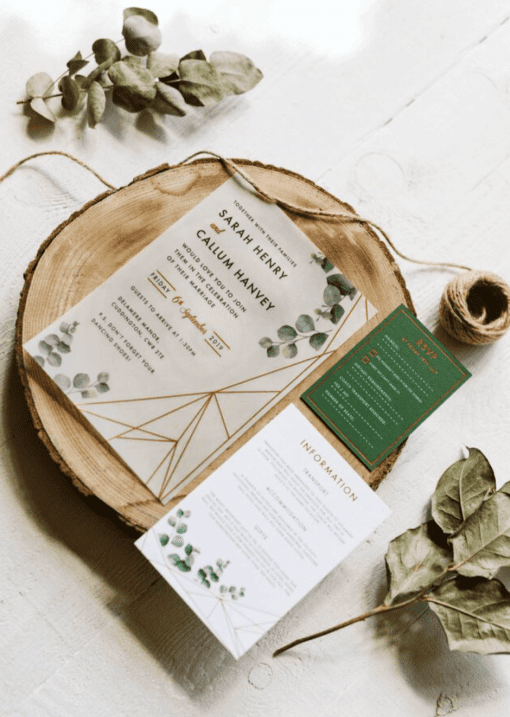 Eucalyptus Geometric Vellum Invitation - Designed by Rodo Creative