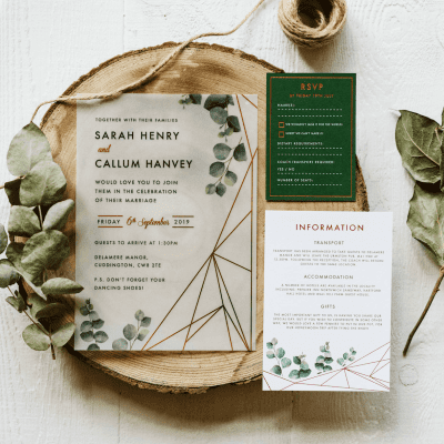 Eucalyptus Geometric Vellum Invitation - Designed by Rodo Creative