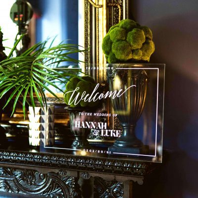 Acrylic Wedding Welcome sign - Designed by Rodo Creative, Manchester