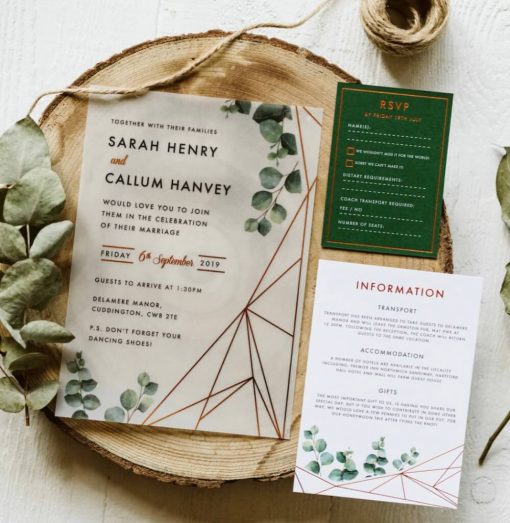 Eucalyptus Geometric Vellum Invitation - Designed by Rodo Creative