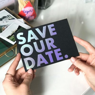 Rainbow Holographic Foiled Save the Dates - Designed by Rodo Creative