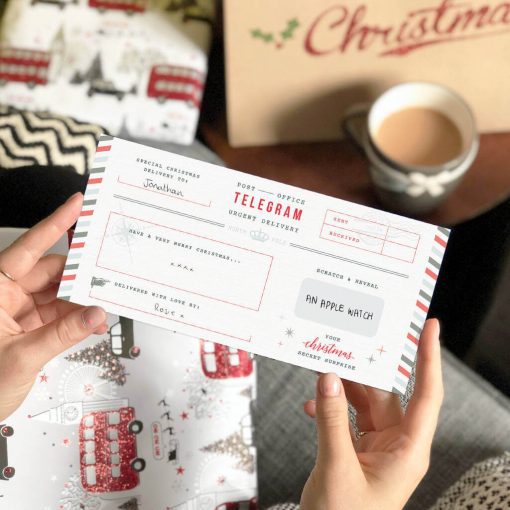 Christmas Telegram Gift Card - Scratch to reveal. Designed by Rodo Creative.