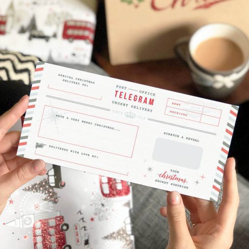 Christmas Telegram Gift Card - Scratch to reveal. Designed by Rodo Creative.