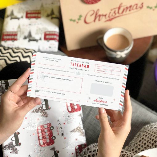 Christmas Telegram Gift Card - Scratch to reveal. Designed by Rodo Creative.