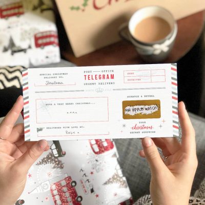 Christmas Telegram Gift Card - Scratch to reveal. Designed by Rodo Creative.