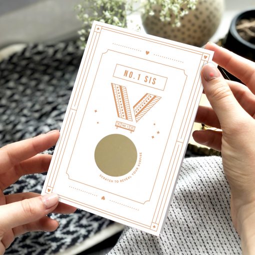 No.One Sister Medal Scratch Card - Designed by Rodo Creative in Manchester