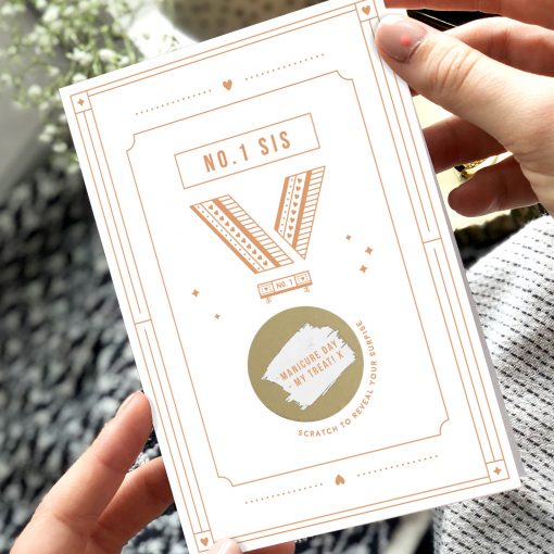 No.One Sister Medal Scratch Card - Designed by Rodo Creative in Manchester