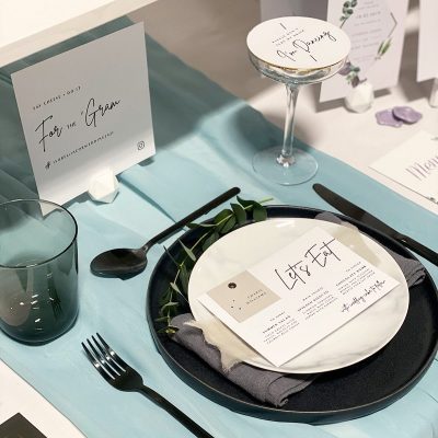 Let's Eat Menu with place card - Perfect for weddings with menu choices.