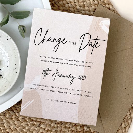 Change the Date, Rodo Creative are offering A6 Postponed wedding cards