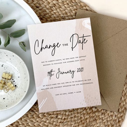 Change the Date, Rodo Creative are offering A6 Postponed wedding cards